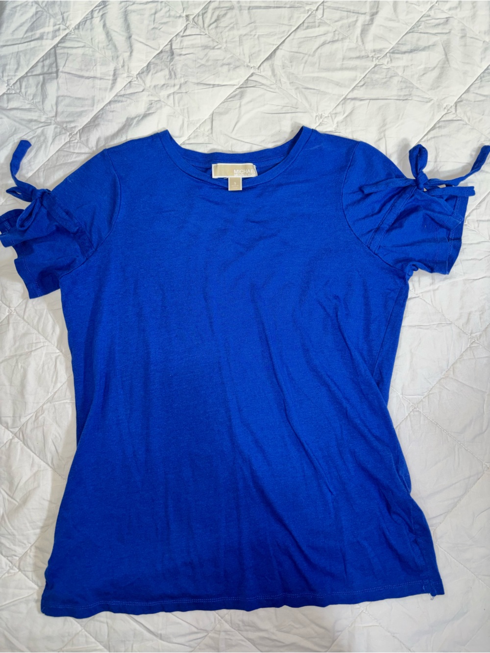 Michael Kors Cobalt Blue Short Sleeve Tee with Tie Sleeves